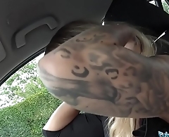 Public Agent Tattooed German Mia Blow rides strangers cock